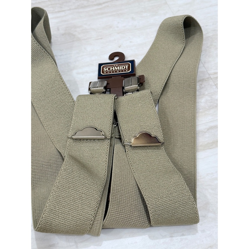 CE Schmidt Workwear Heavy Duty Adjustable Suspenders Khaki Tan Metal Clips NWT